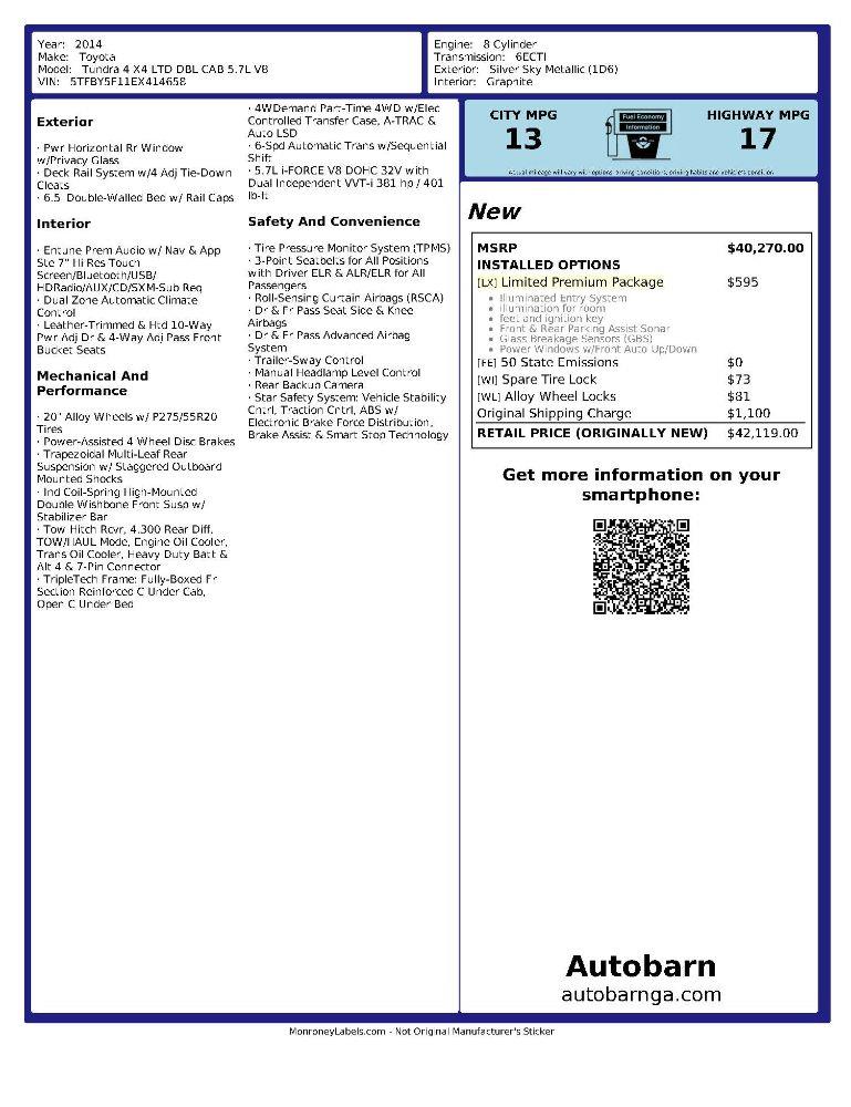Toyota Tundra Limited 5.7L Double Cab 4WD 2014