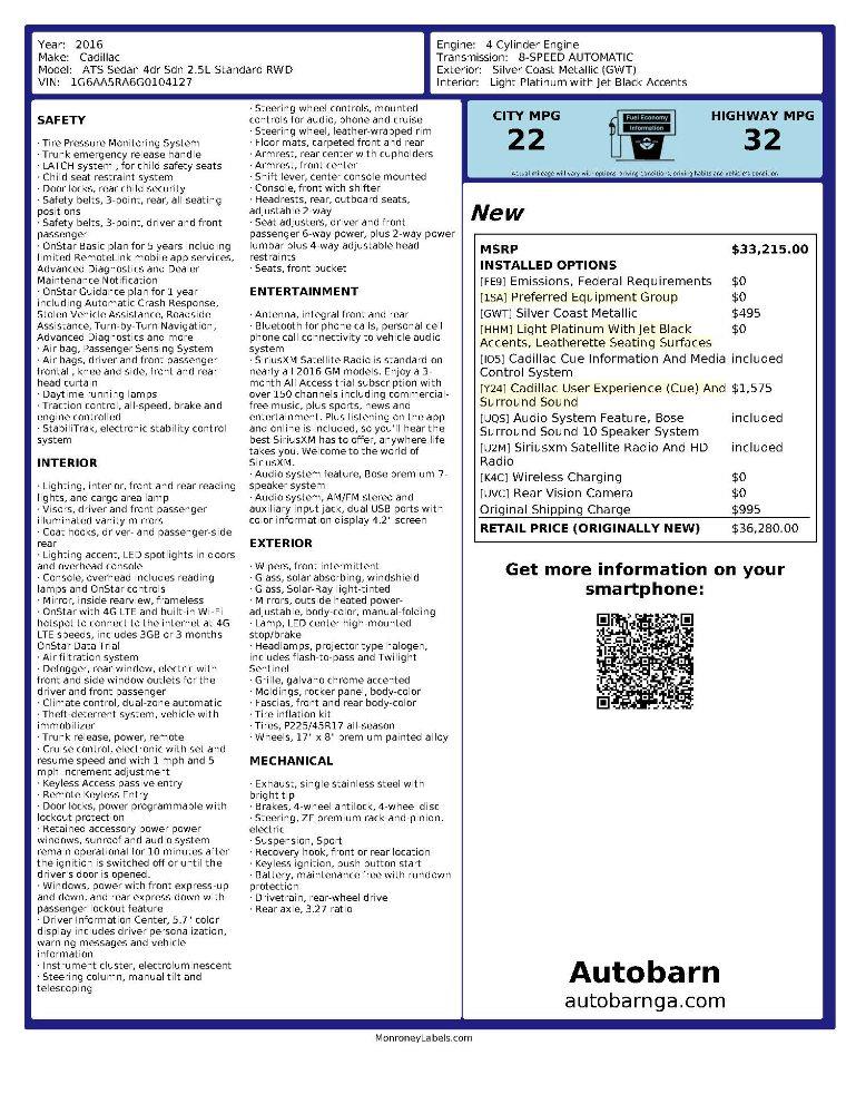 Cadillac ATS 2.5L Standard RWD 2016