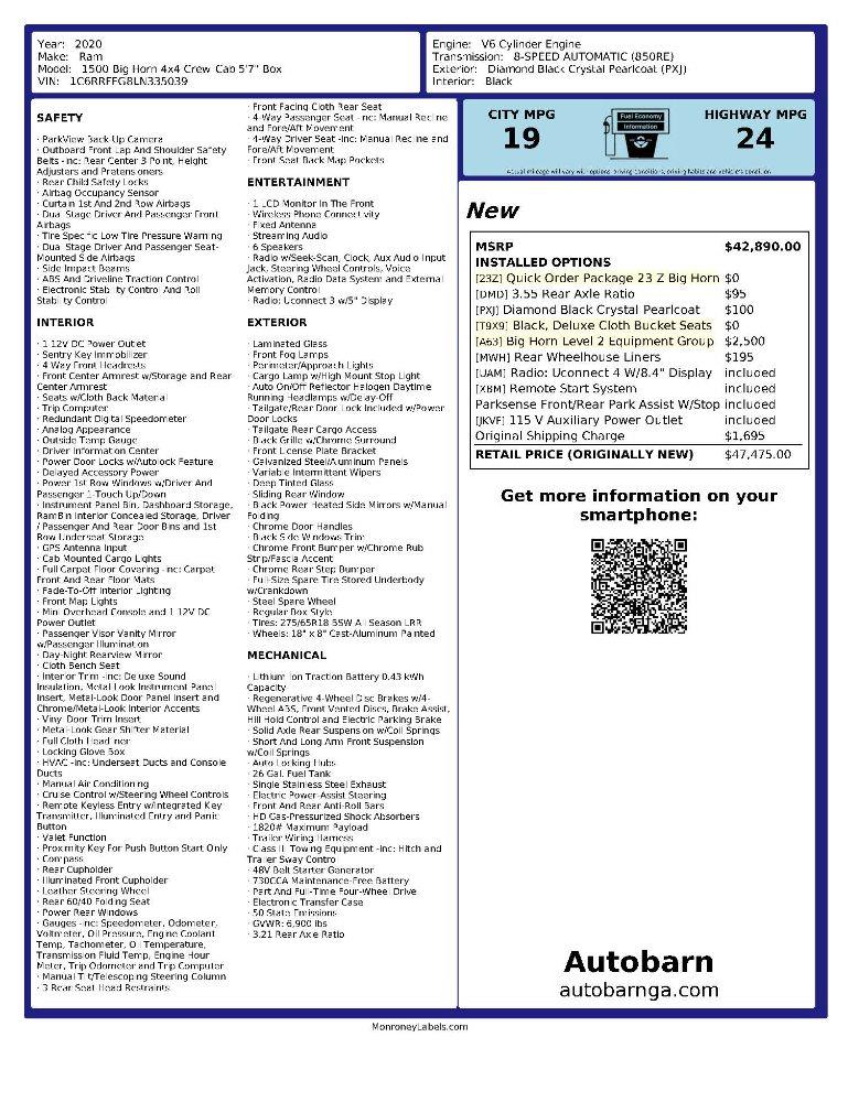 RAM 1500 Big Horn Crew Cab SWB 4WD 2020