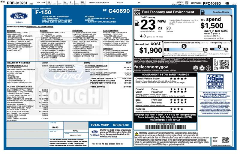 Ford F-150 Platinum SuperCrew 5.5-ft. Bed 4WD 2023