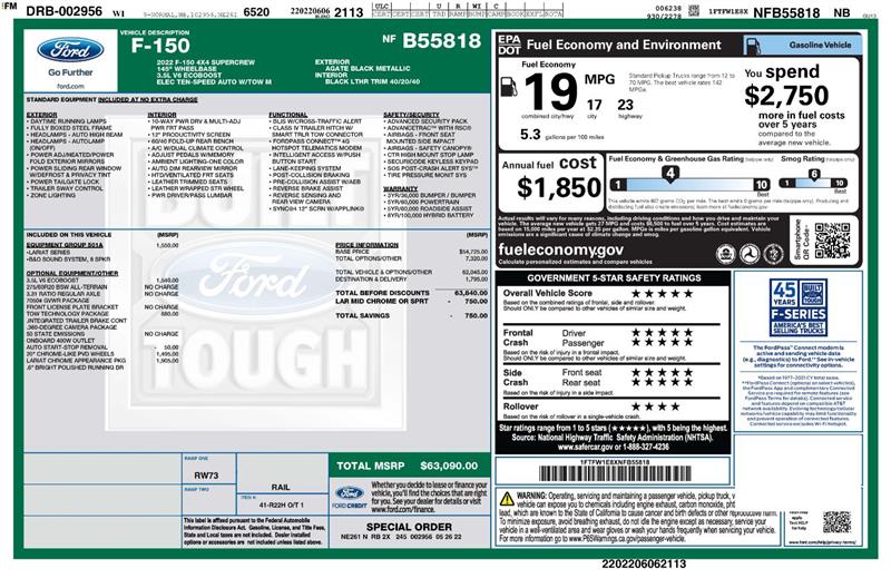 Ford F-150 Lariat SuperCrew 5.5-ft. Bed 4WD 2022