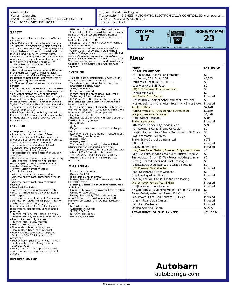 Chevrolet Silverado 1500 RST Crew Cab 2WD 2019