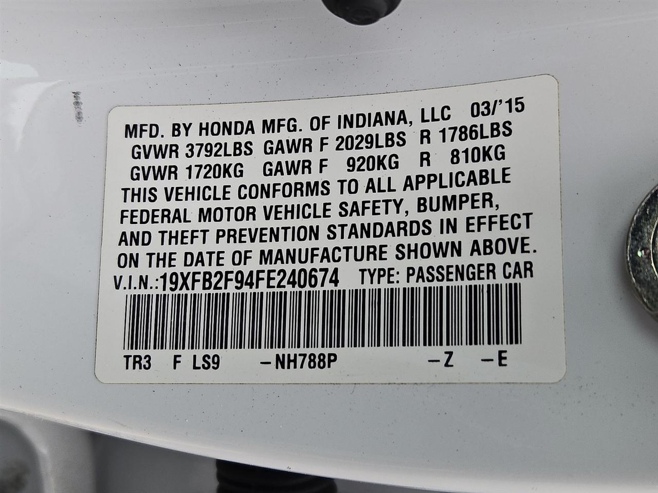 Honda Civic EX-L Sedan CVT 2015