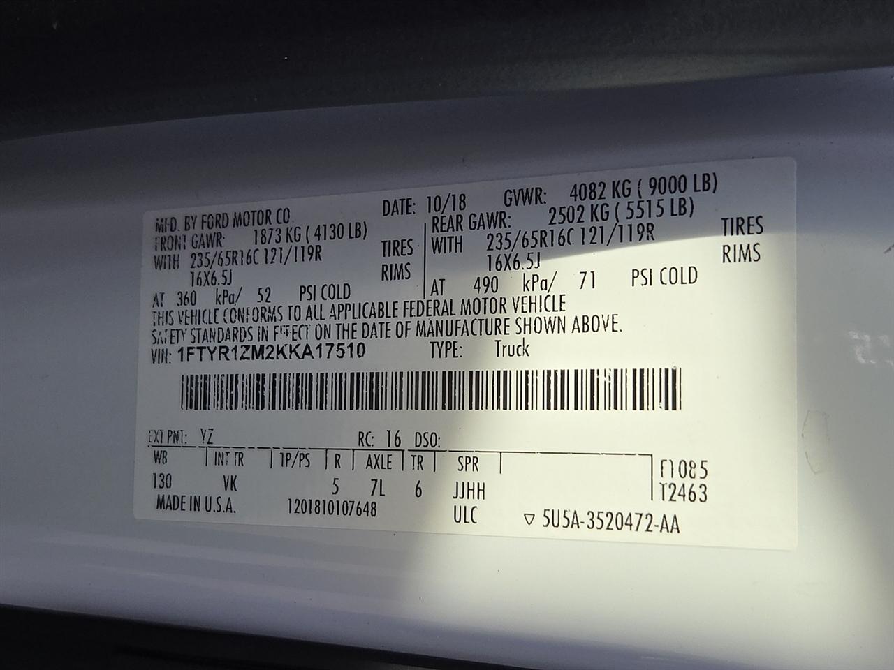 Ford Transit 250 Van Low Roof 60/40 Pass.130-in. WB 2019