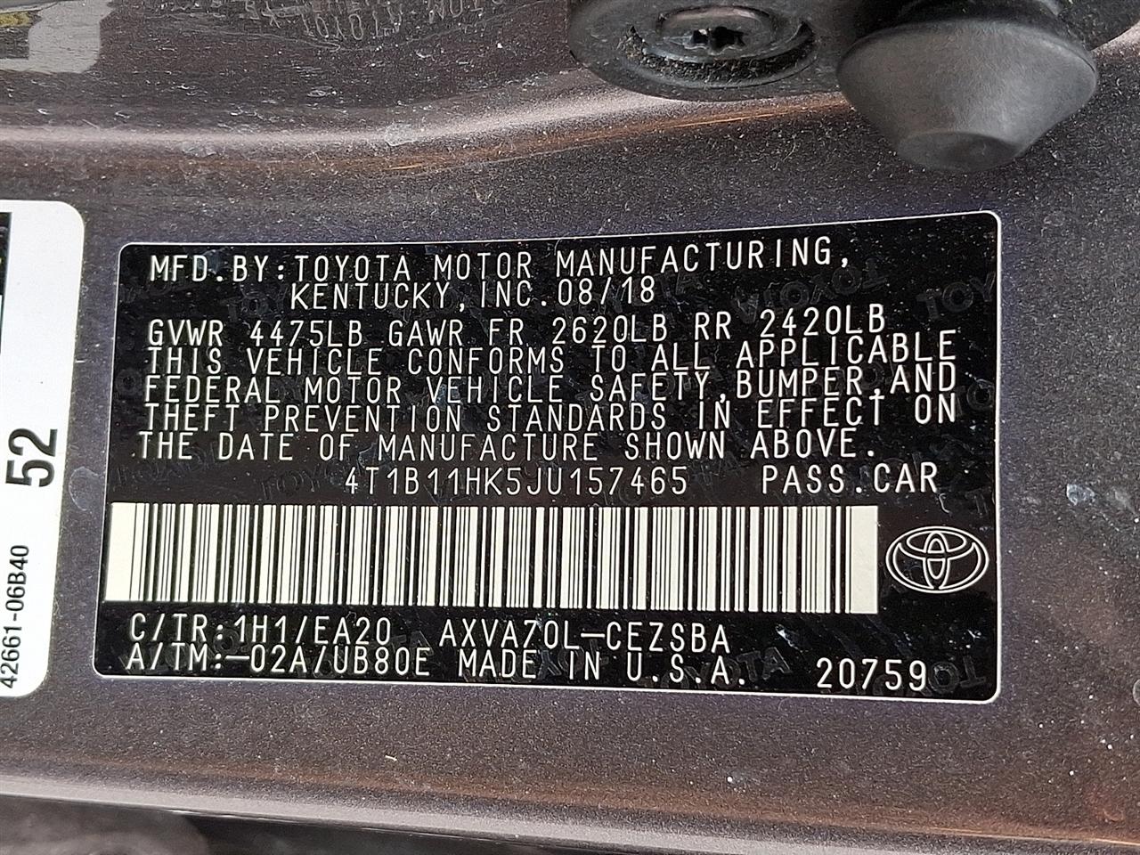 Toyota Camry LE 2018