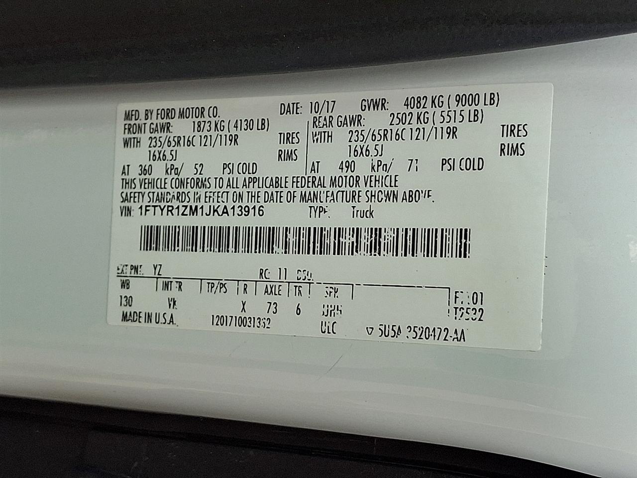 Ford Transit 250 Van Low Roof 60/40 Pass.130-in. WB 2018