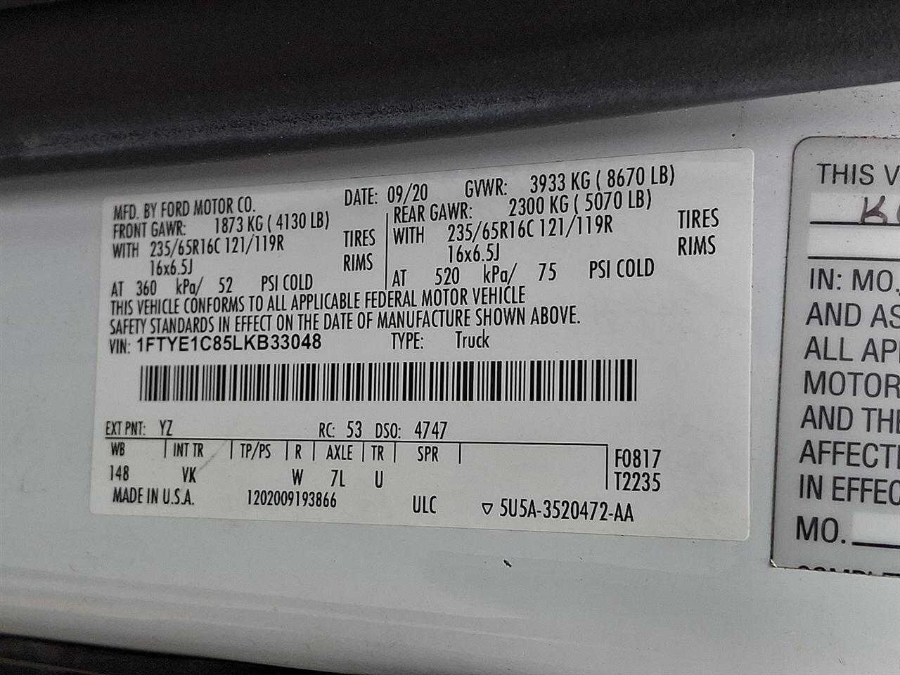 Ford Transit 150 Van Med. Roof w/Sliding Pass. 130-in. WB 2020