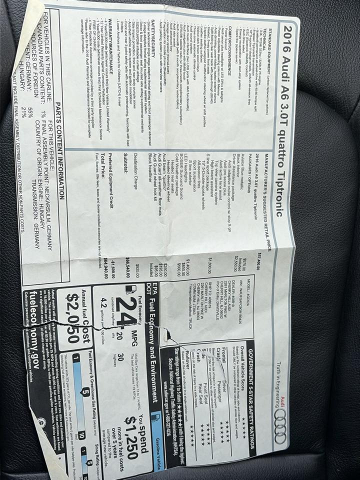 Audi A6 4dr Sdn quattro 3.0T Premium Plus 2016