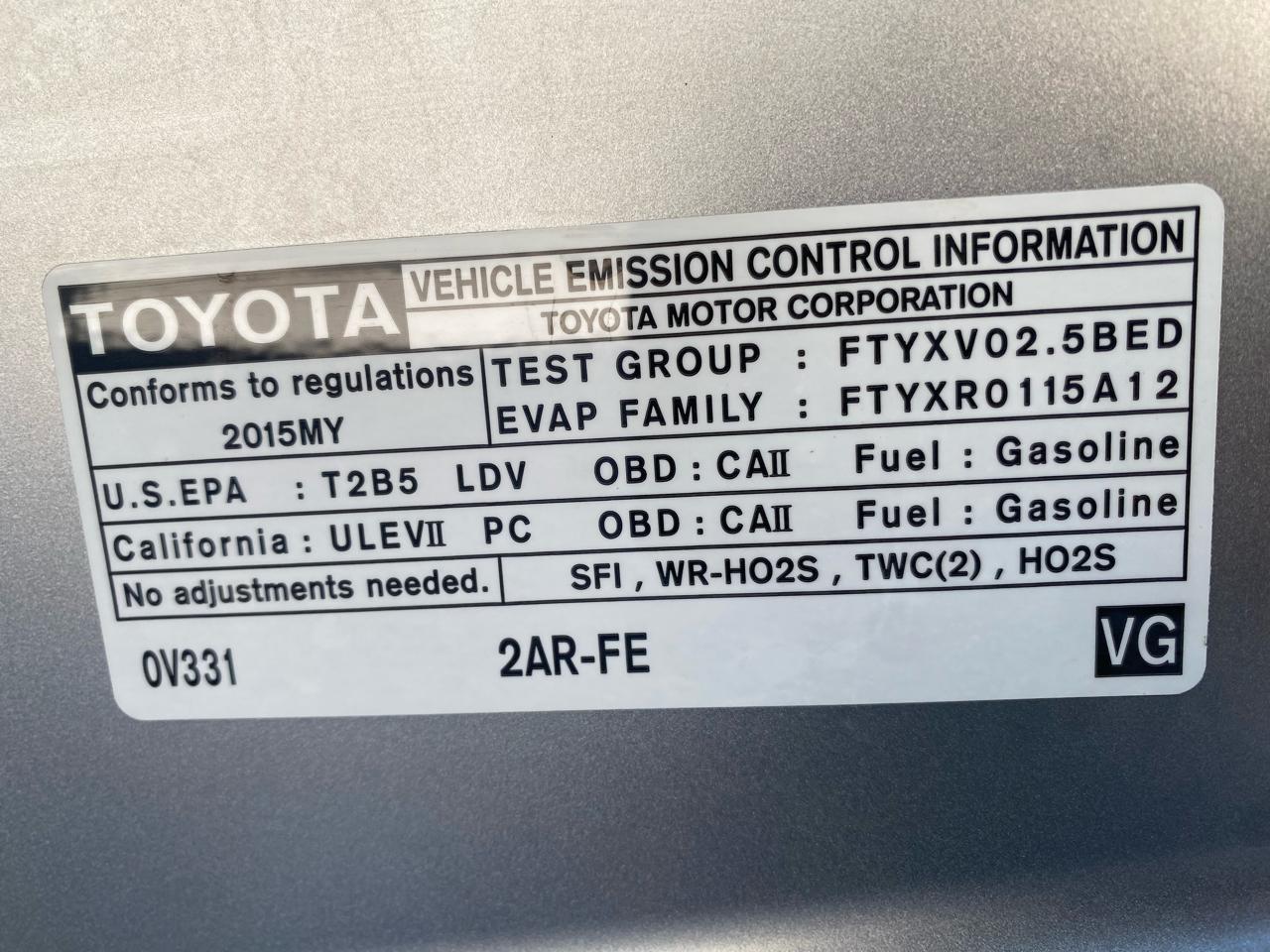 Toyota Camry 4dr Sdn I4 Auto LE (Natl) 2015