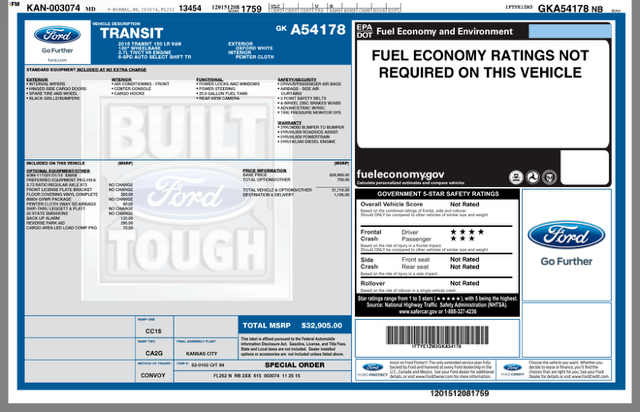 Ford Transit 150 Van Low Roof 60/40 Pass. 130-in. WB 2016