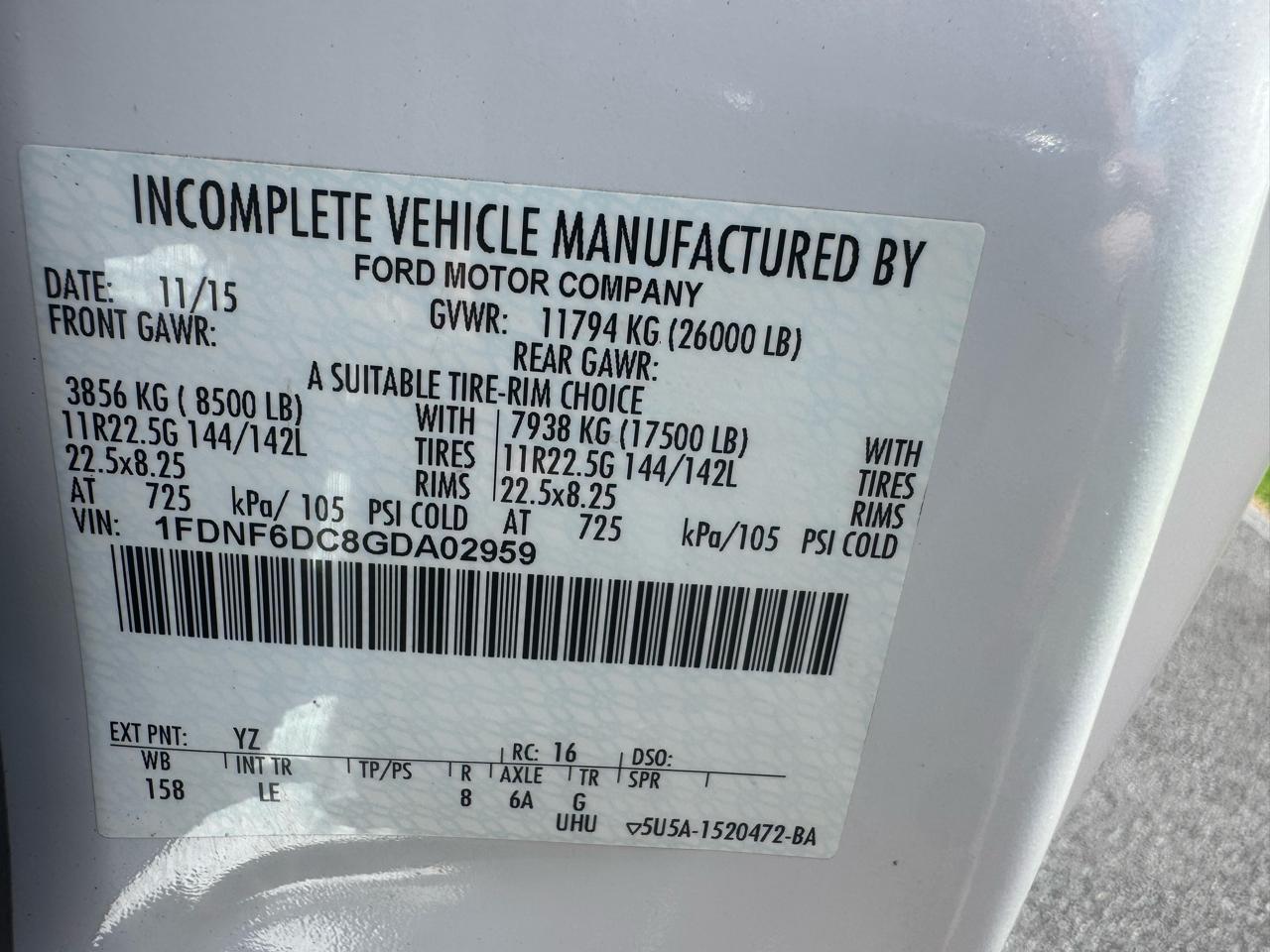 Ford Super Duty F-650 Straight Frame Reg Cab 2016