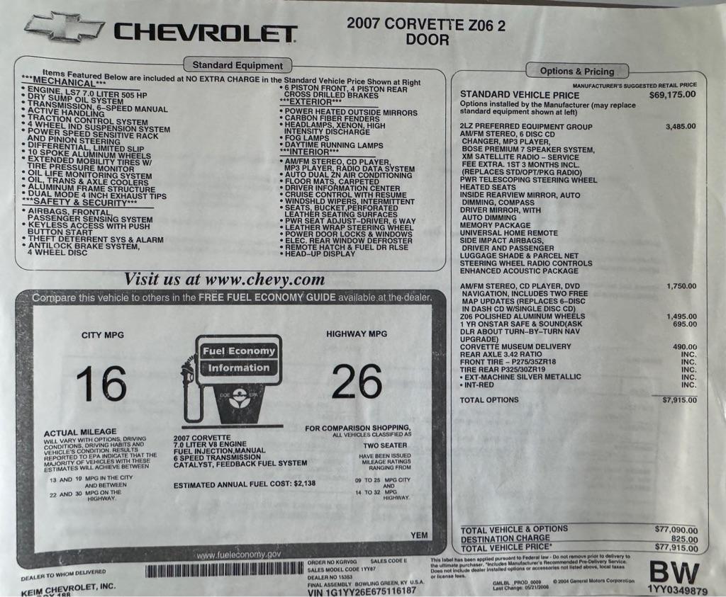 Chevrolet Corvette 2LZ Z06 Coupe 2007