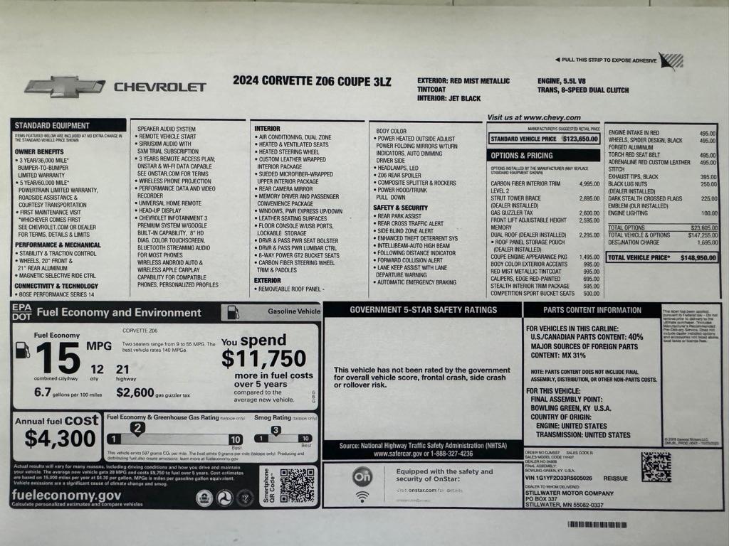 Chevrolet Corvette 2dr Z06 Cpe w/3LZ 2024