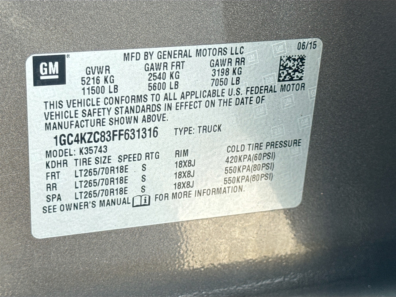 Chevrolet Silverado 3500HD Built After Aug 14 4WD Crew Cab 153.7" LT 2015