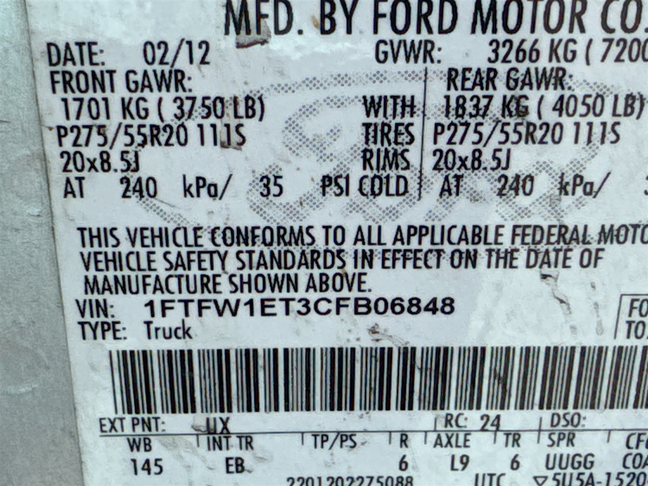 Ford F-150 4WD SuperCrew 145" Platinum 2012