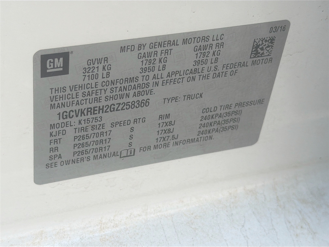 Chevrolet Silverado 1500 4WD Double Cab 143.5" LT w/1LT 2016