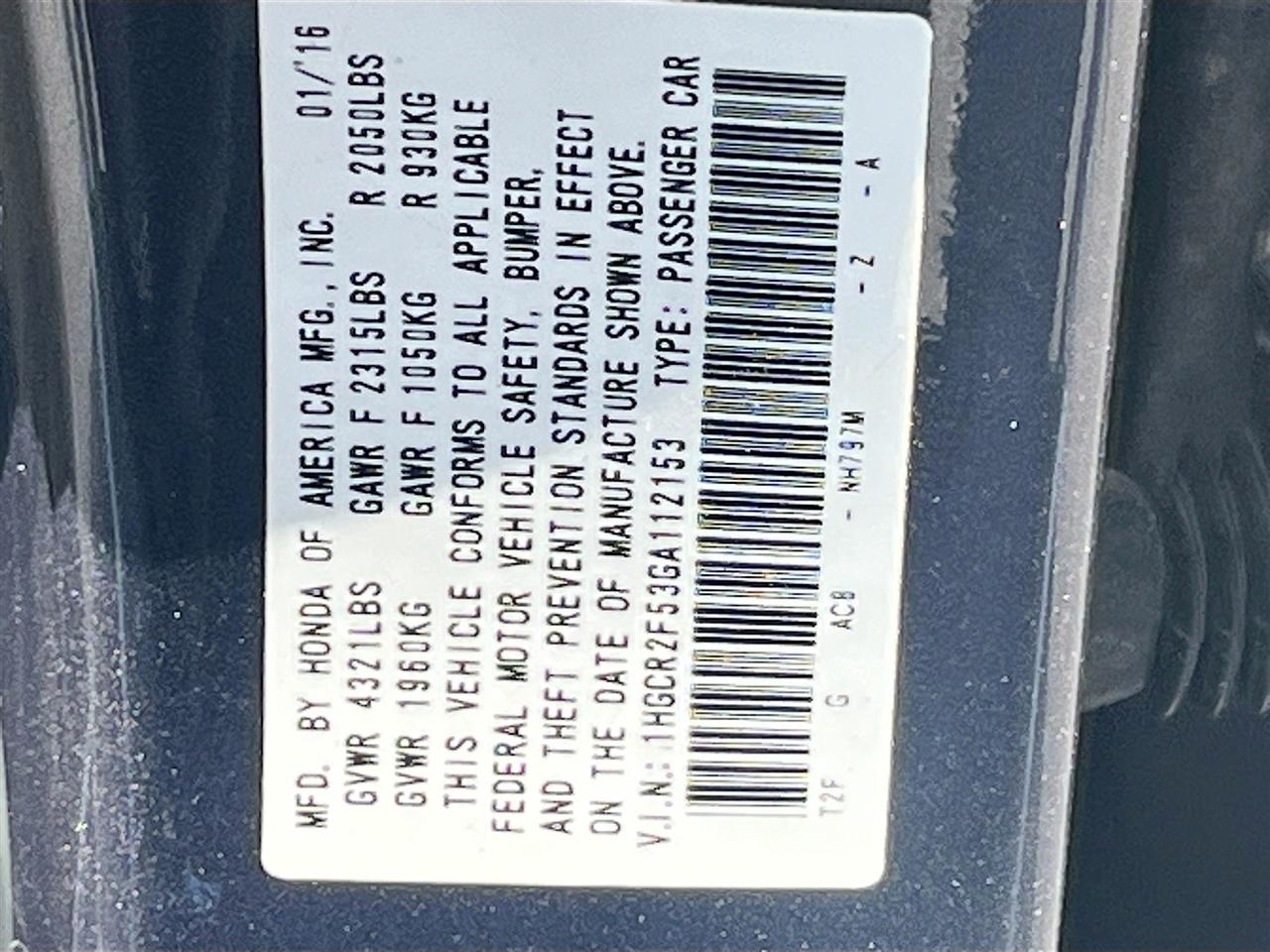 Honda Accord Sedan 4dr I4 CVT Sport 2016