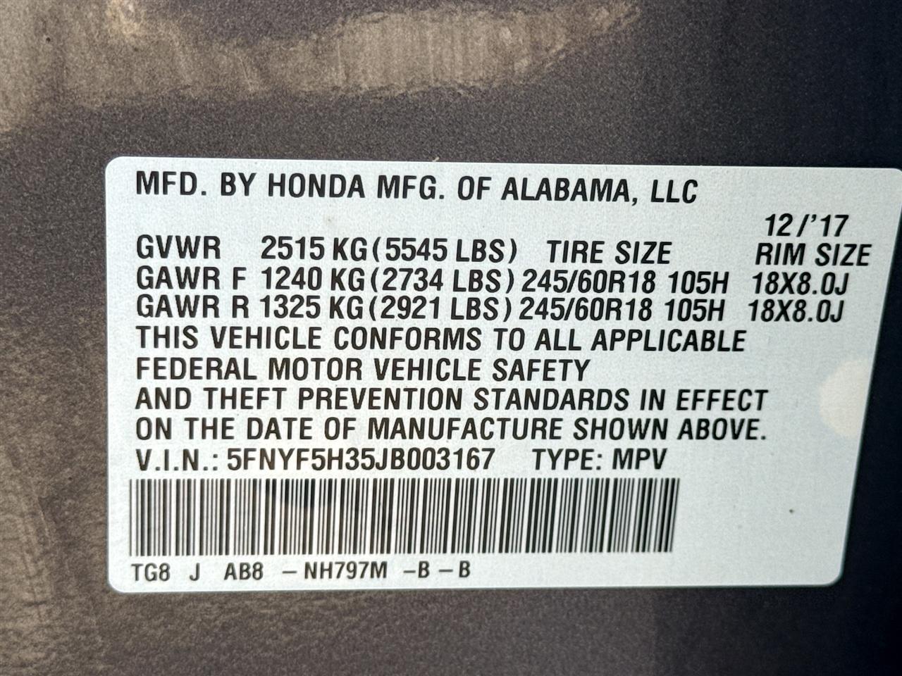 Honda Pilot EX 2WD 2018