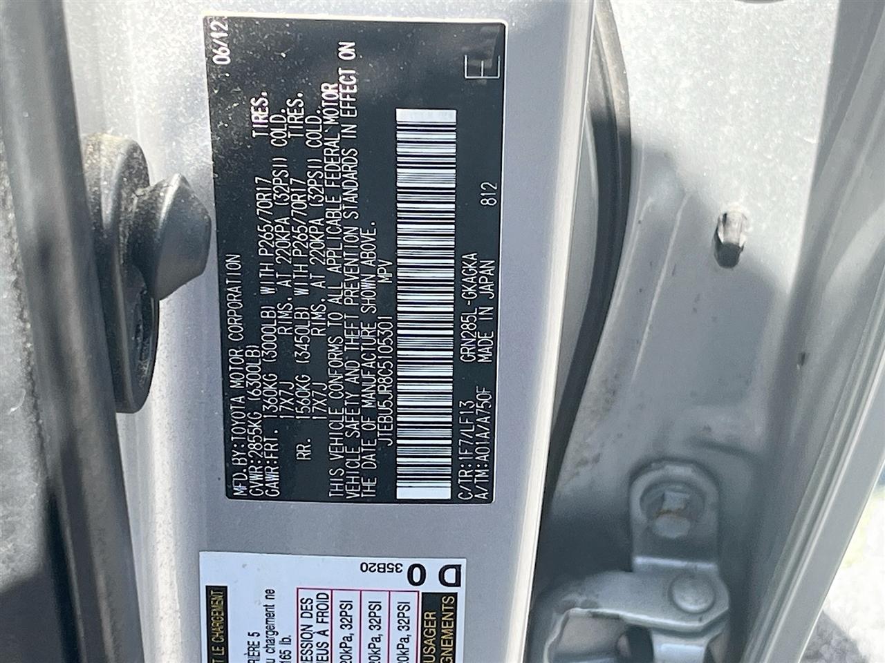 Toyota 4Runner 4WD 4dr V6 Limited (Natl) 2012