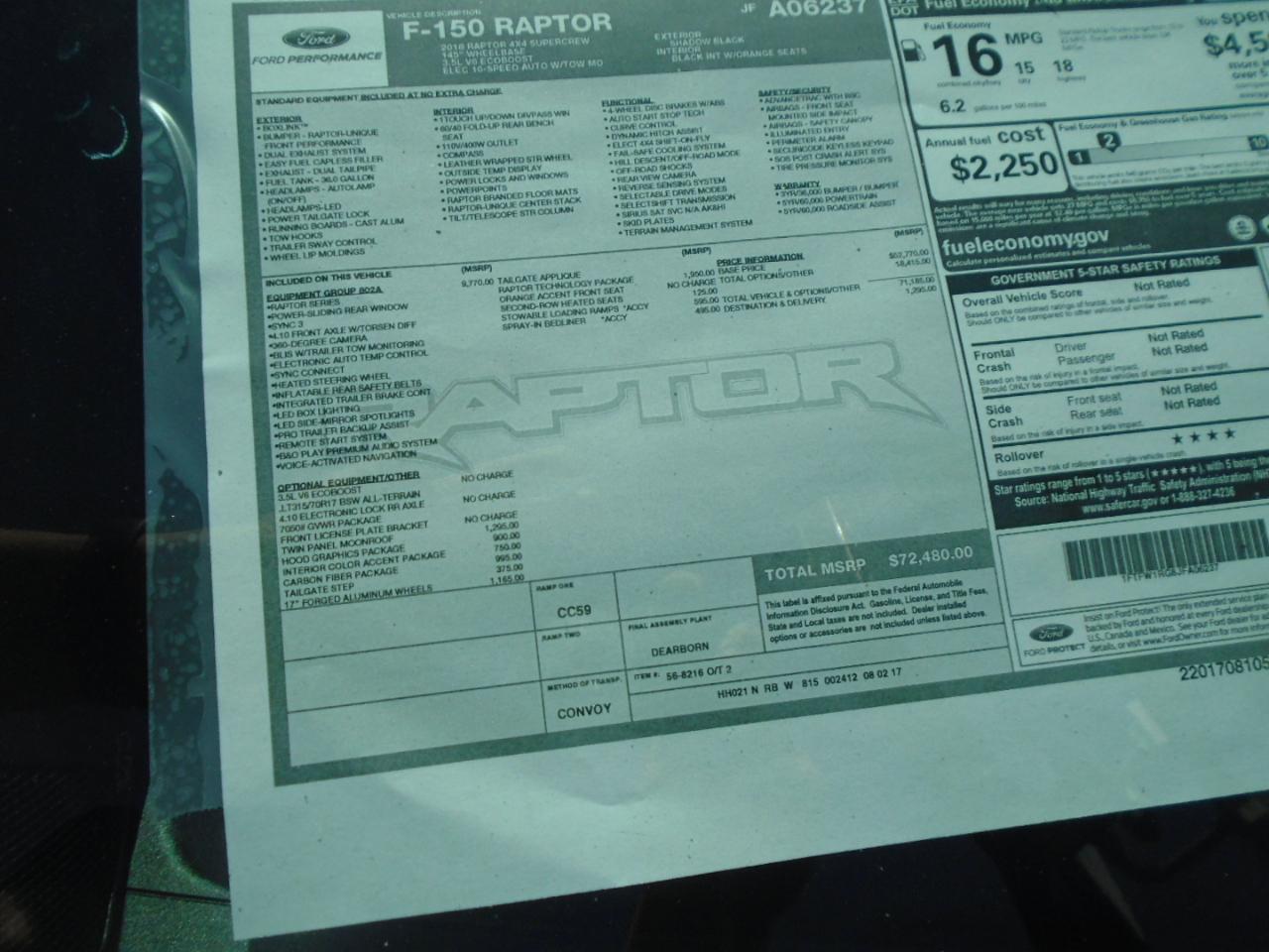 Ford F-150 Raptor SuperCrew 4WD 2018