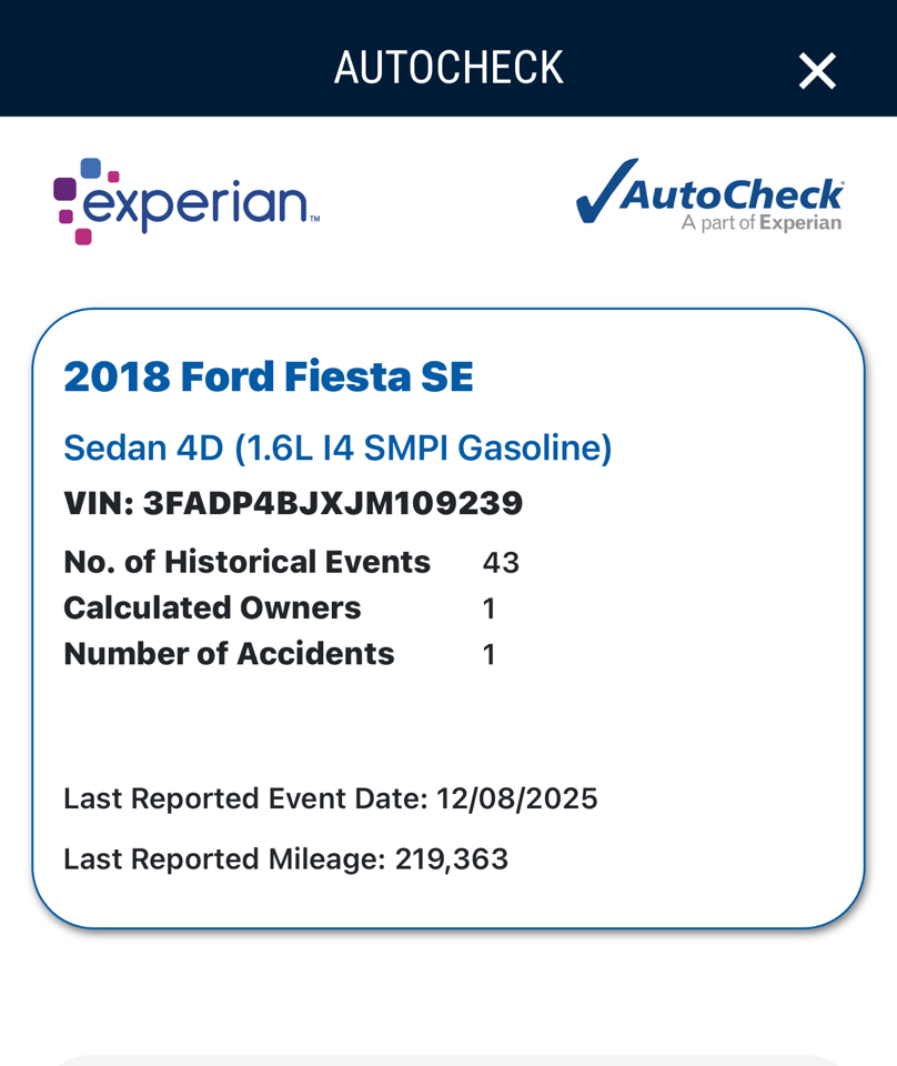 Ford Fiesta SE Sedan 2018