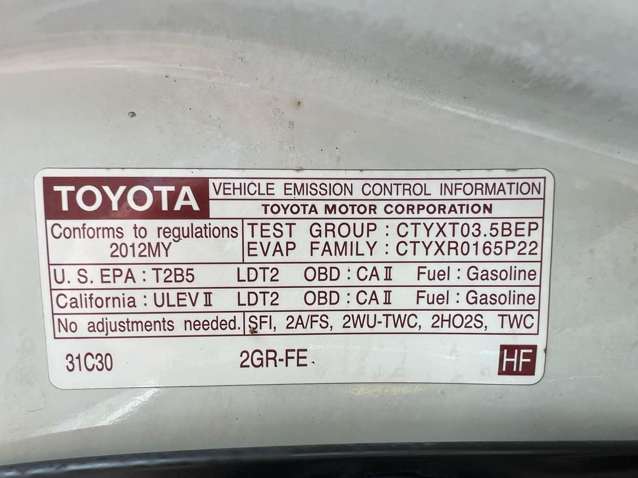 Toyota Highlander FWD 4dr V6 Limited (Natl) 2012