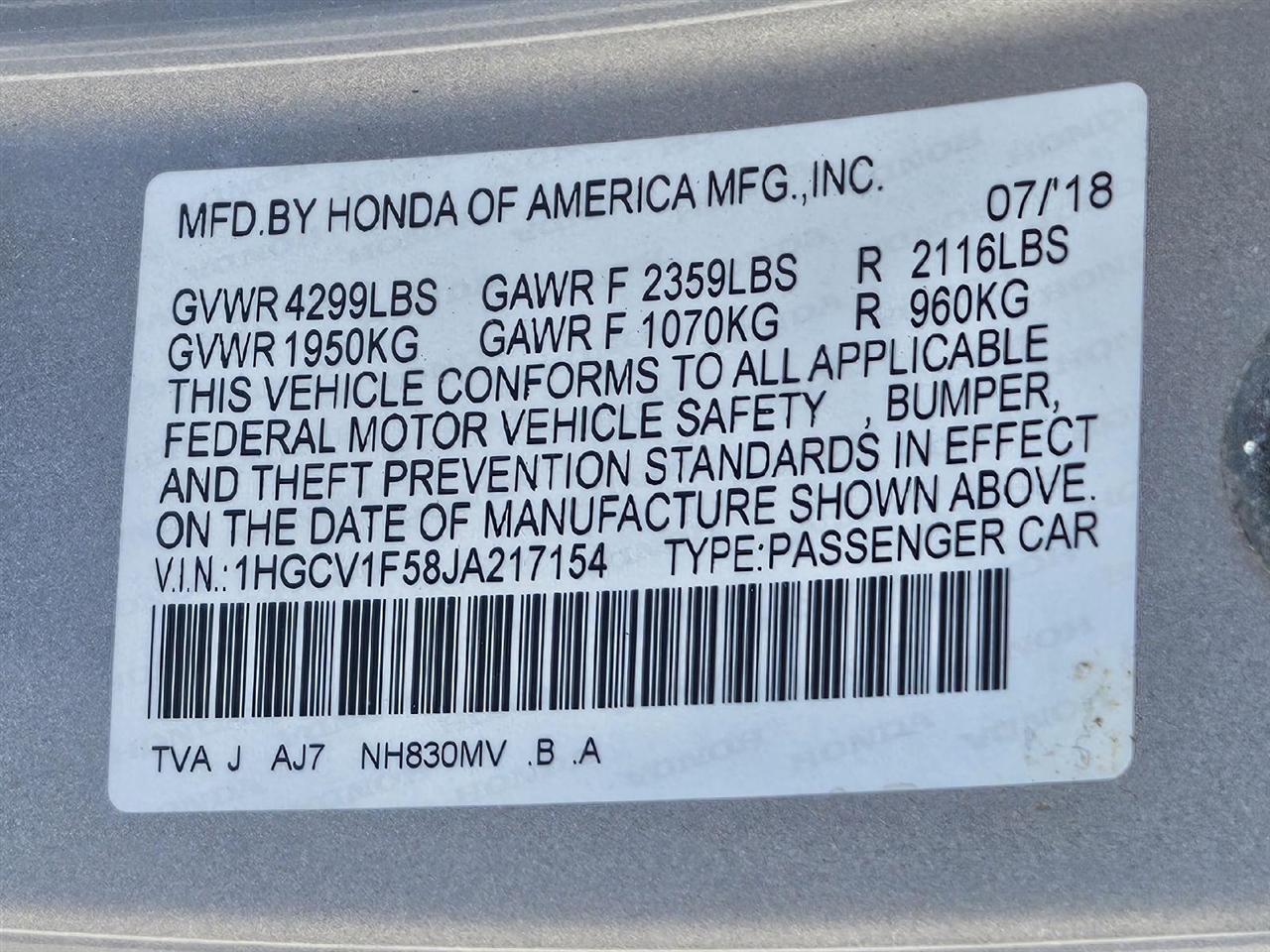 Honda Accord Sedan EX-L 1.5T CVT 2018 Honda Accord Sedan EX-L 1.5T CVT 2018