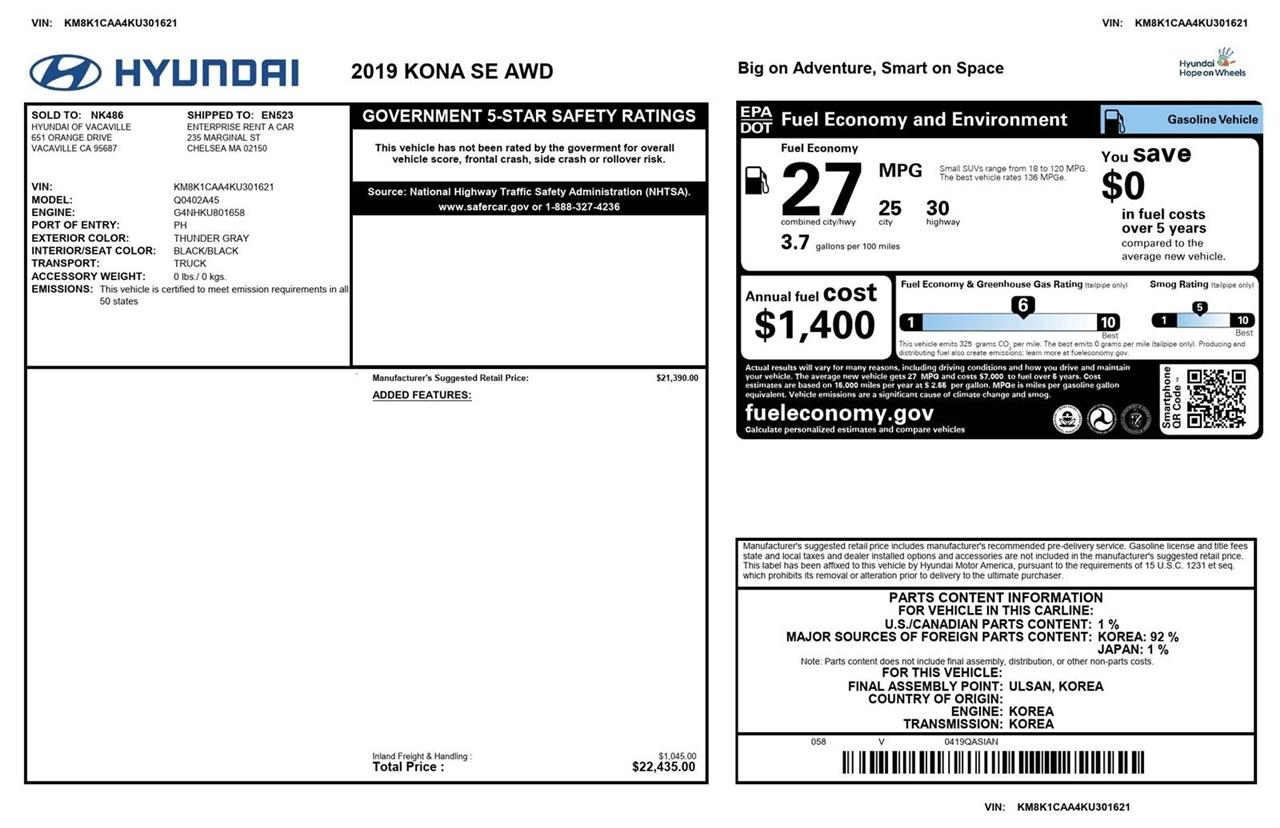 Hyundai Kona SE AWD 2019