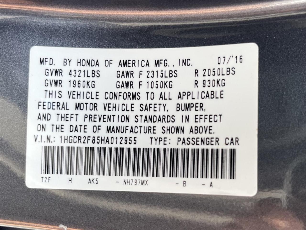 Honda Accord EX-L Sedan CVT 2017