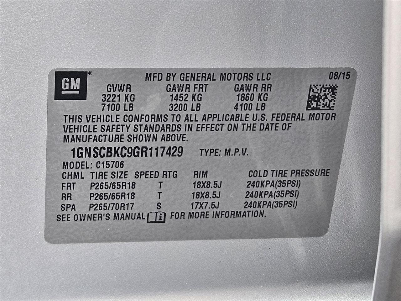 Chevrolet Tahoe LT 2WD 2016