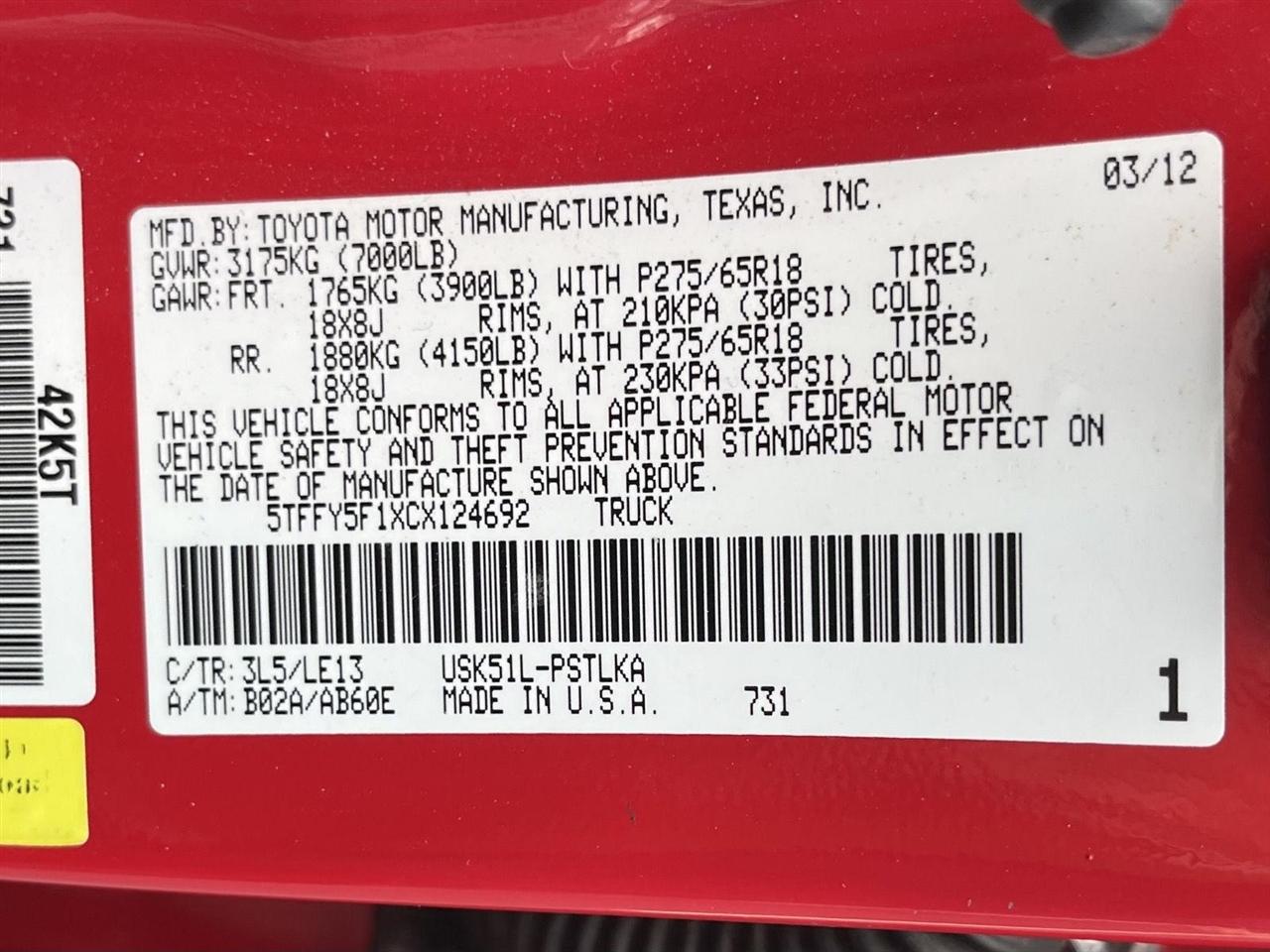 Toyota Tundra Limited 5.7L CrewMax 2WD 2012