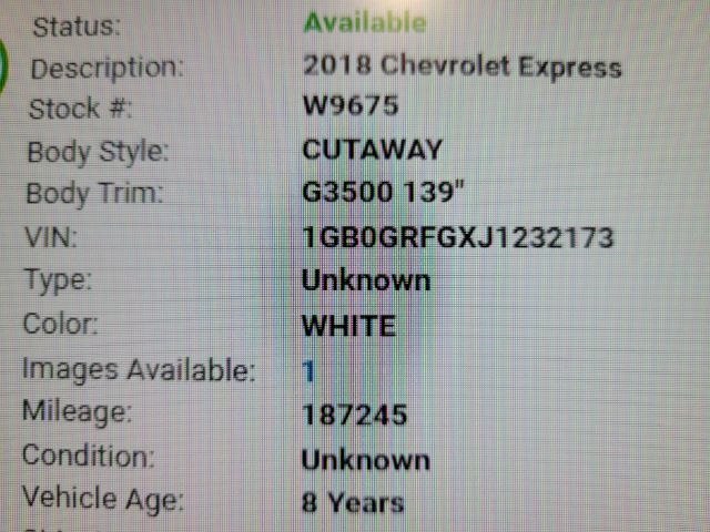 Chevrolet Express Commercial Cutaway 3500 Van 139" 2018