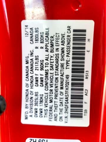 Honda Civic Coupe 2dr Man Si 2015