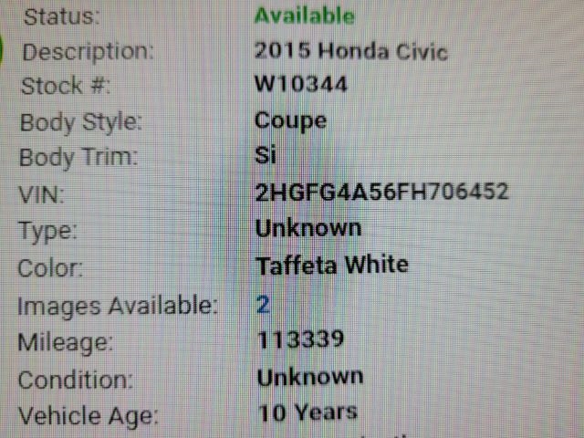 Honda Civic Coupe 2dr Man Si 2015