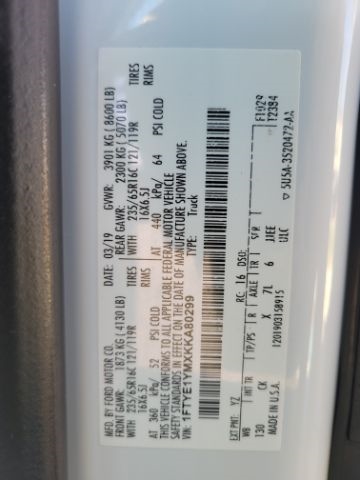 Ford Transit Van T-150 130" Low Rf 8600 GVWR Sliding RH Dr 2019