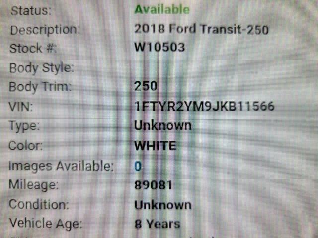 Ford Transit Van T-250 148" Low Rf 9000 GVWR Sliding RH Dr 2018