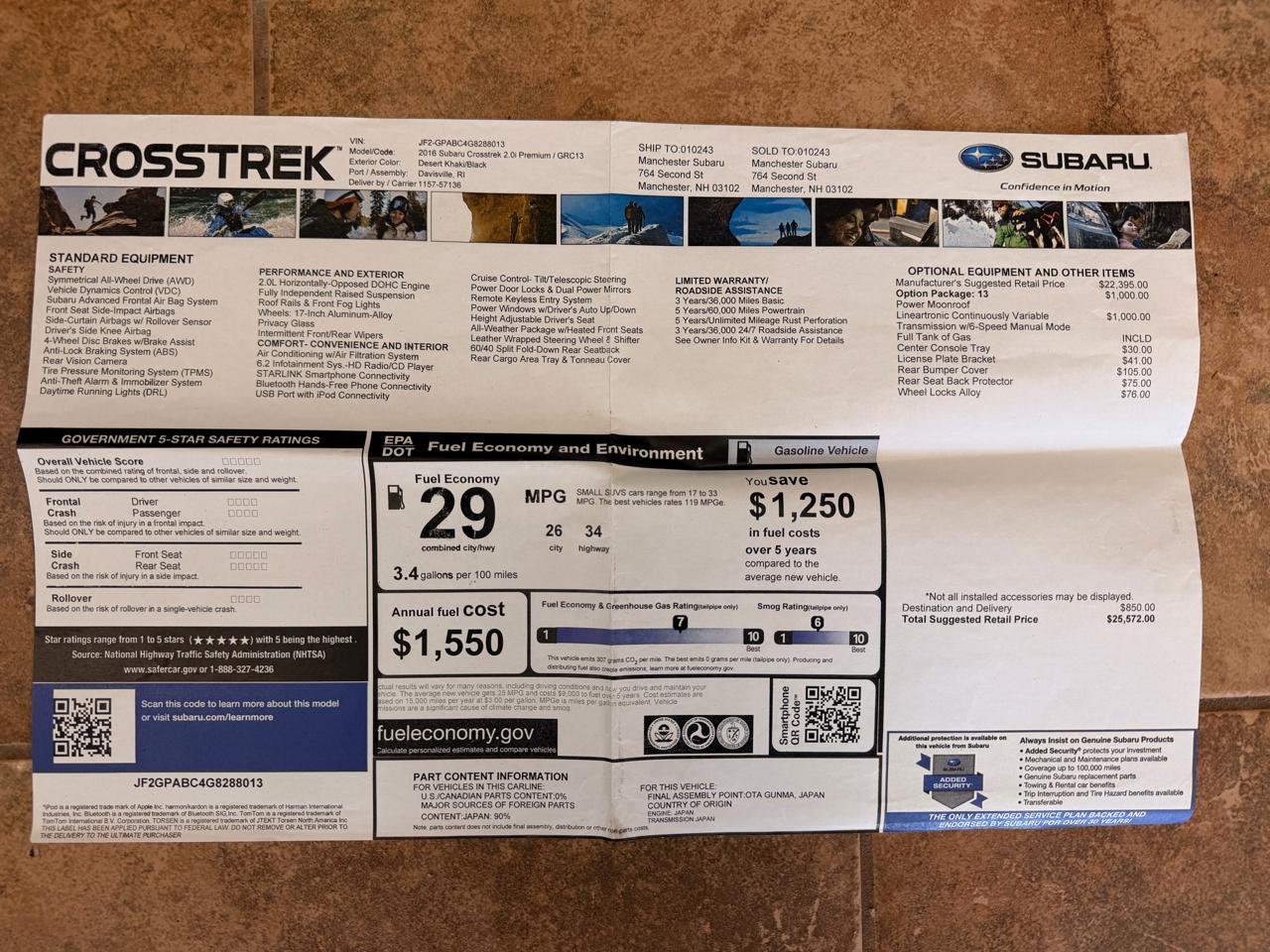 Subaru Crosstrek 2.0i Premium CVT 2016