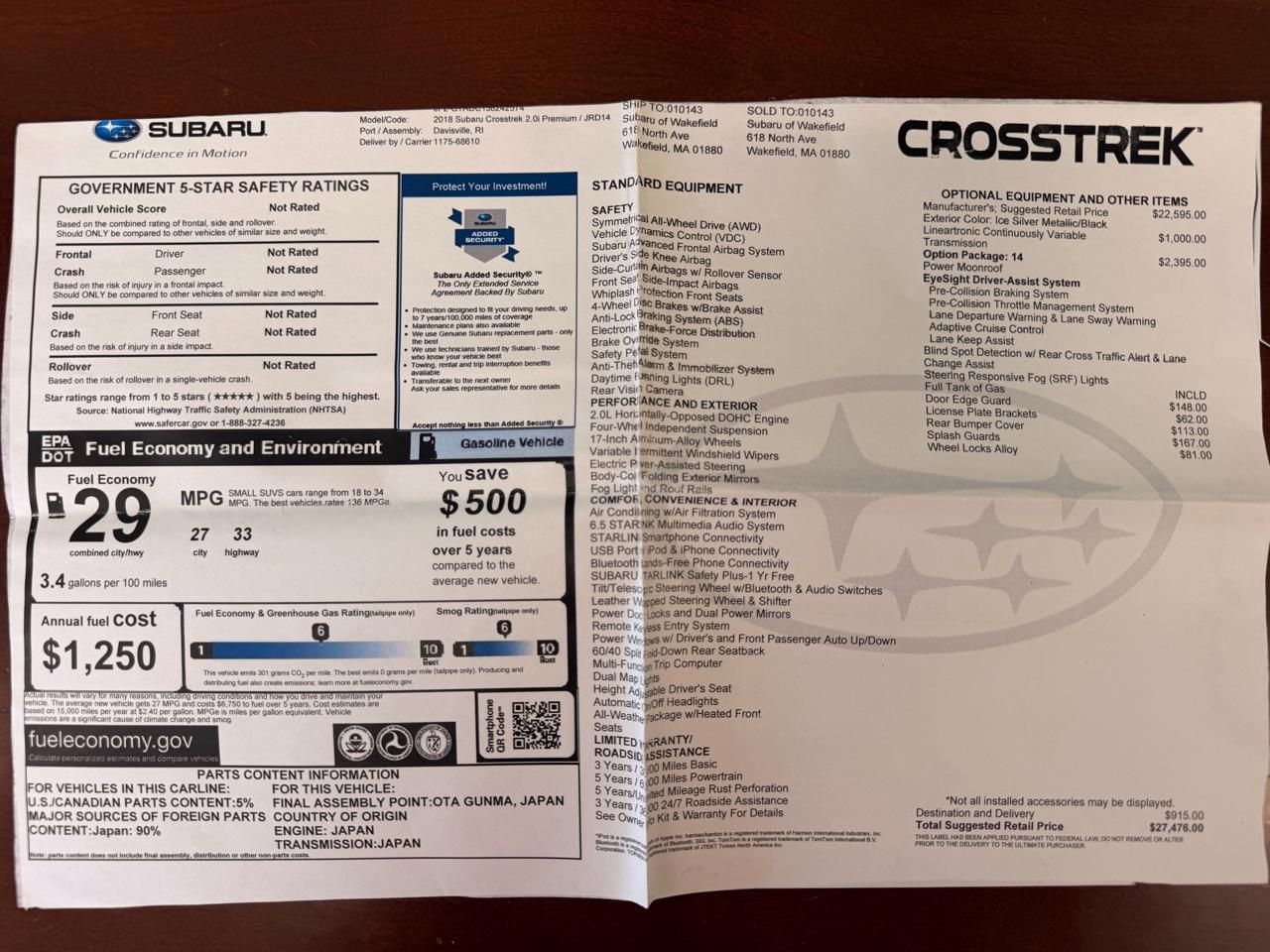 Subaru Crosstrek 2.0i Premium CVT 2018