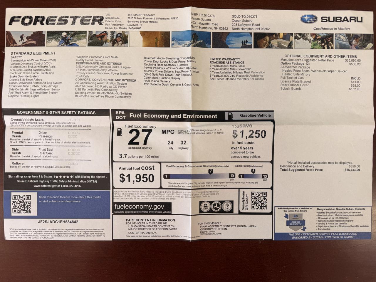 Subaru Forester 2.5i Premium 2015