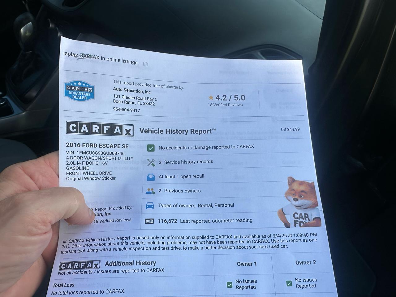 Ford Escape SE FWD 2016