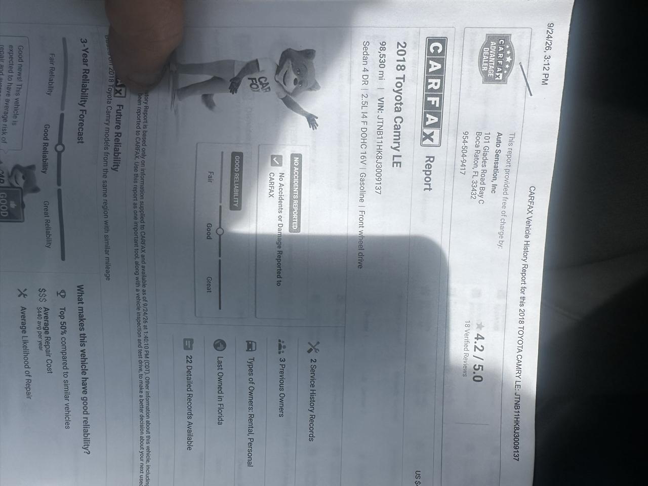 Toyota Camry LE 2018