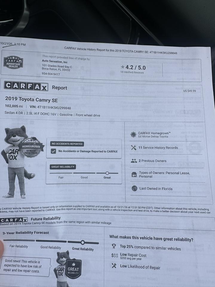 Toyota Camry SE V6 6-Spd AT 2019