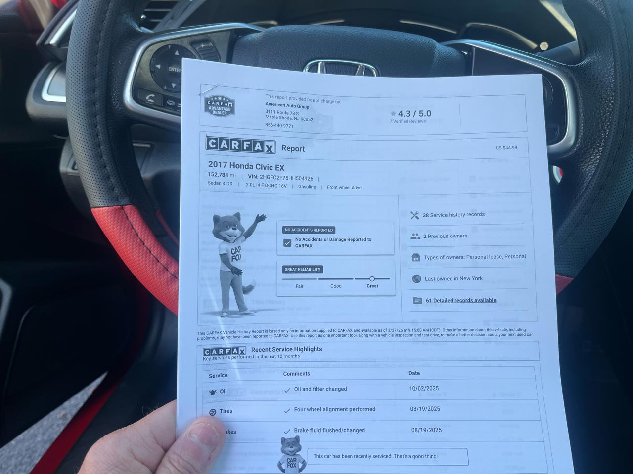 Honda Civic Sedan EX CVT 2017