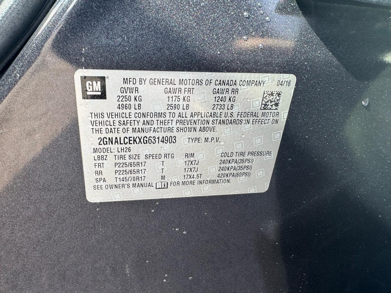 Chevrolet Equinox FWD 4dr LT 2016