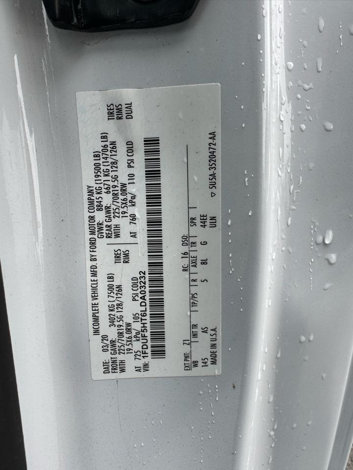 Ford Super Duty F-550 DRW XL 4WD Reg Cab 145" WB 60" CA 2020