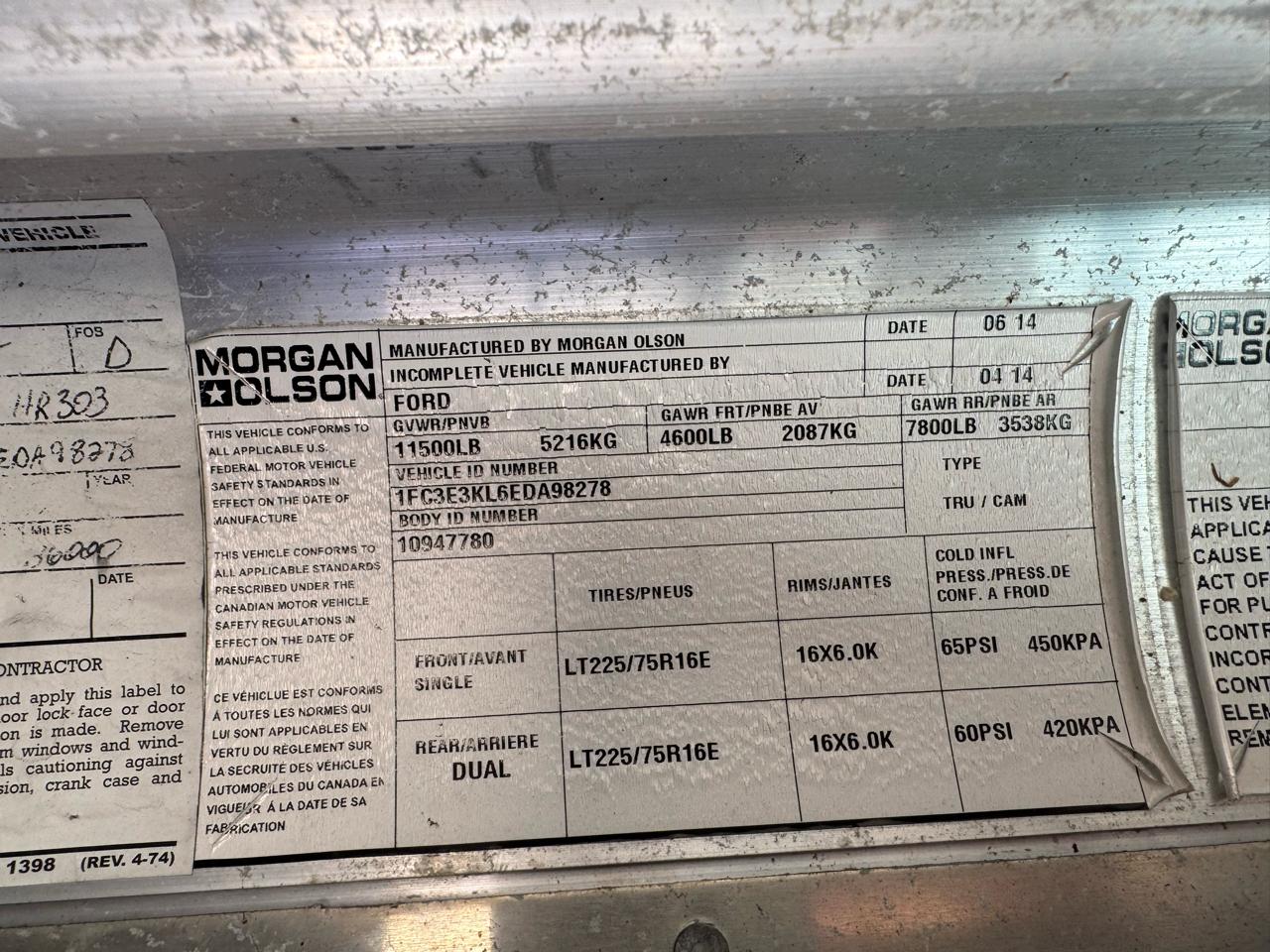 Ford Econoline Commercial Chassis E-350 Stripped Chassis 138" 2014