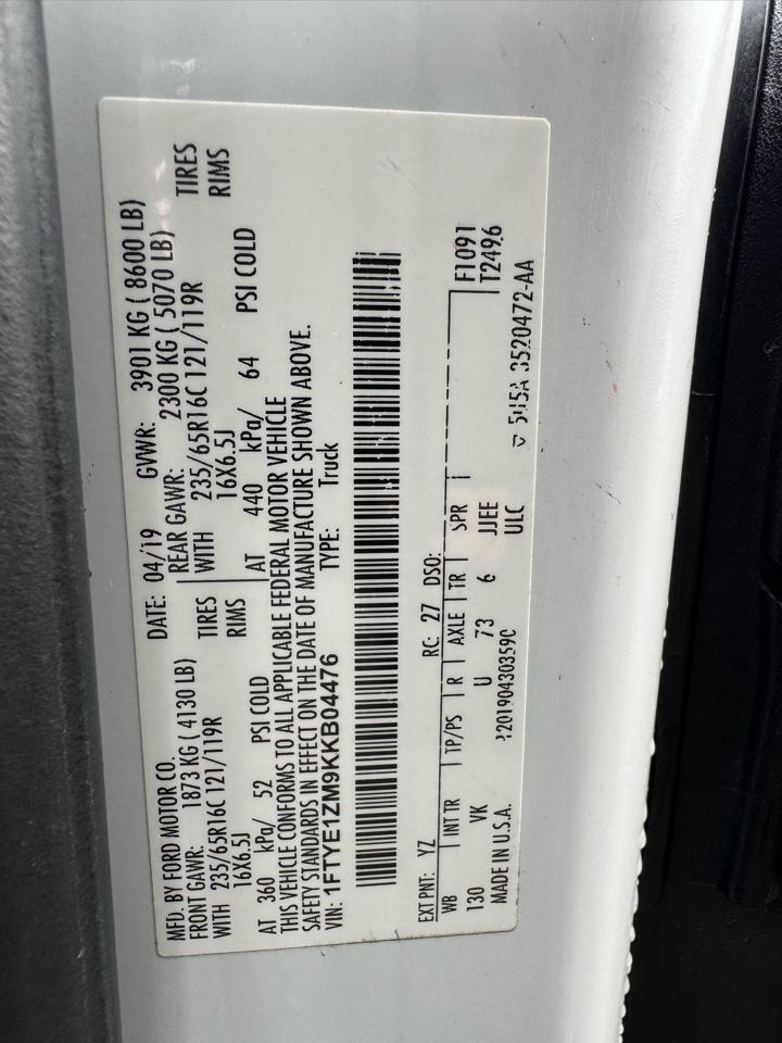Ford Transit Van T-150 130" Low Rf 8600 GVWR Swing-Out RH Dr 2019