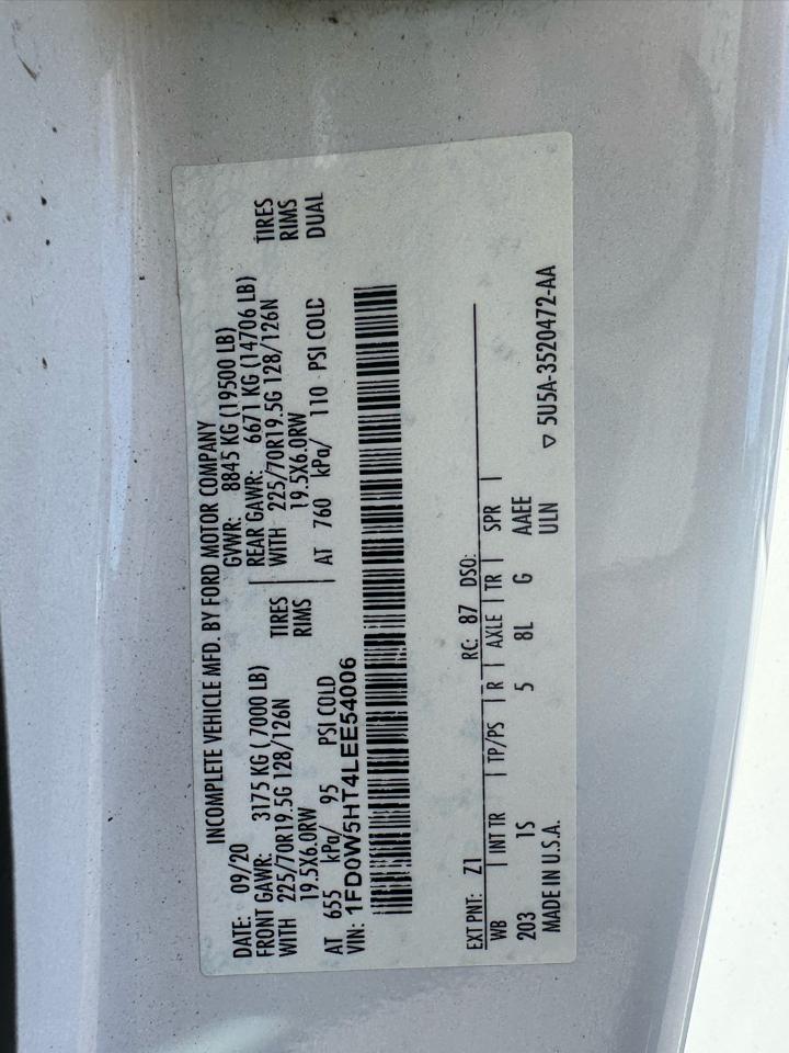Ford Super Duty F-550 DRW XL 4WD Crew Cab 179" WB 60" CA 2020