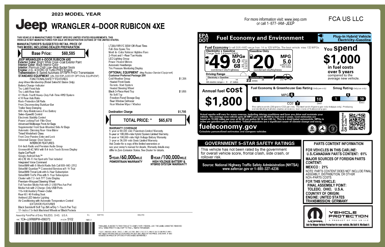 Jeep Wrangler 4xe Rubicon 4x4 2023