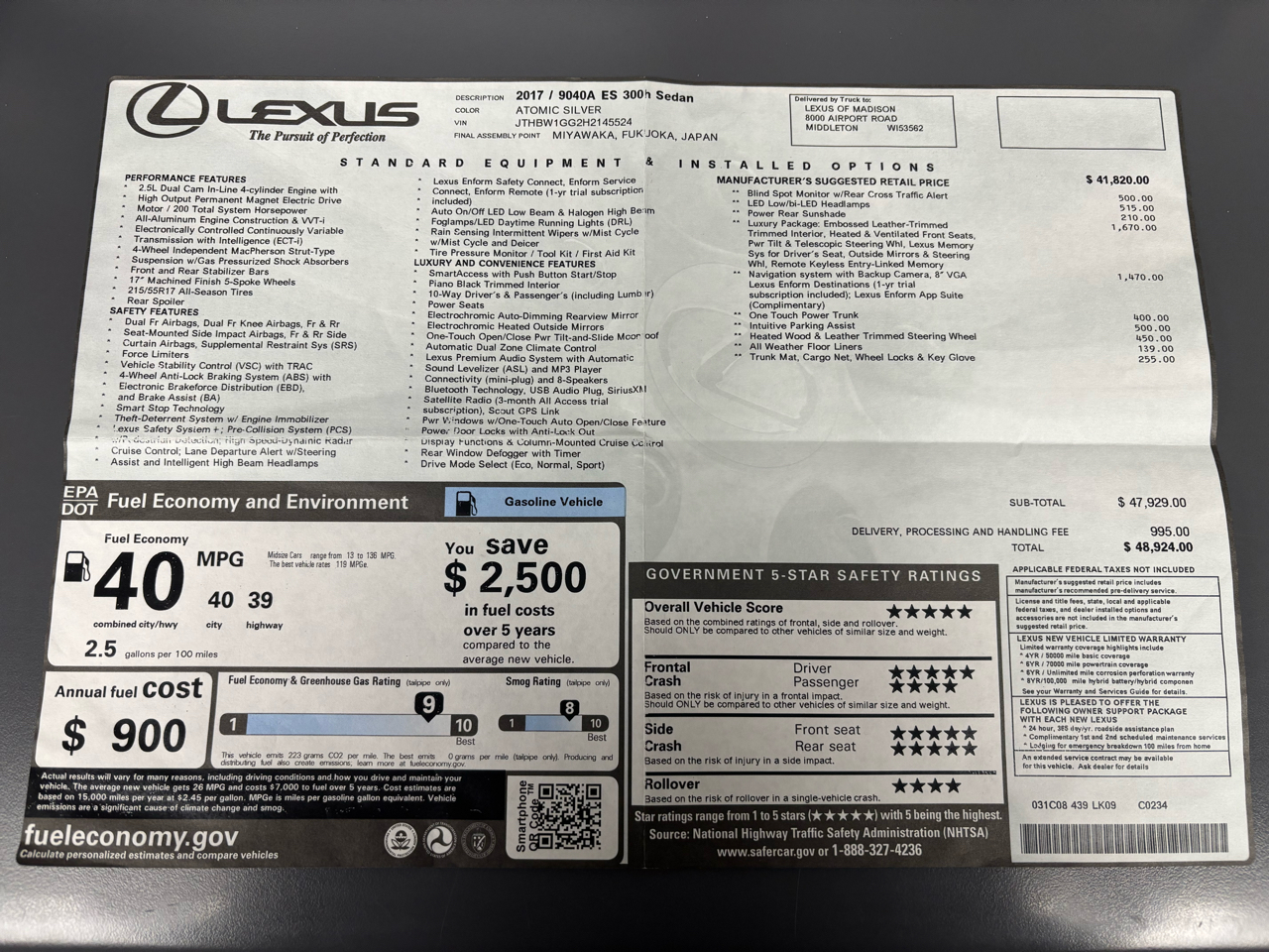 Lexus ES ES 300h FWD 2017